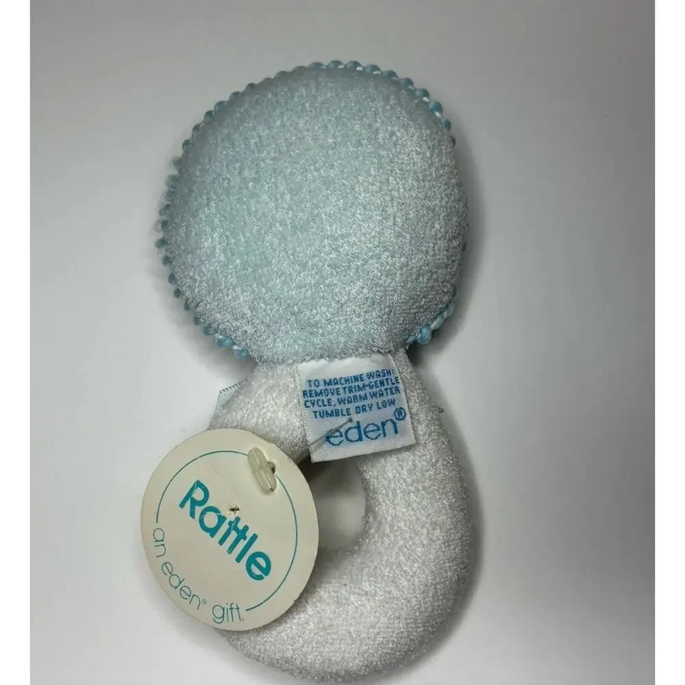 Vintage Eden Terry Cloth Rattle Plush White Pastel Train Baby Toy With Tags